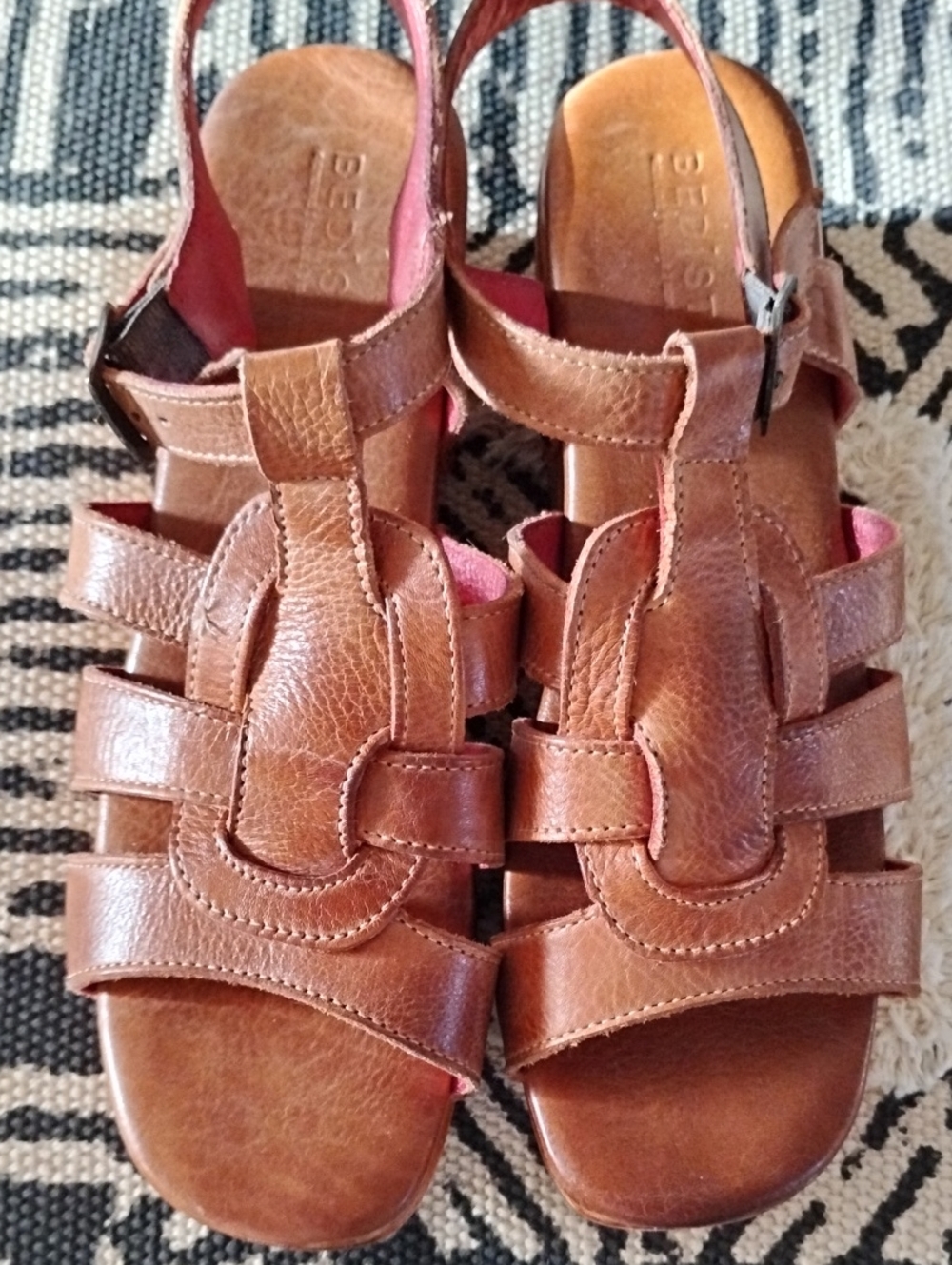 Bed Stu Fabriola Brown Leather Strappy Slingback Platform Sandals Sz 10